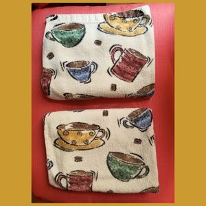 Vintage 90s Coffee Cups Print Motif Coffee Lover Kitchen Towels Set of 2